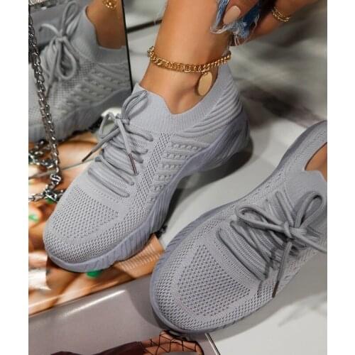 LLOGAI New Mesh Women Sneaker Sock Shoes Summer Breathable Cross Tie Platform Round Toe Casual Fashion Sport Lace Up Female Girl