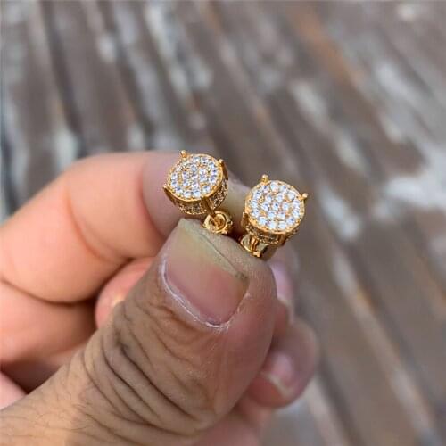 Cute Female White Crystal Stone Earrings Yellow Gold Color Small Stud Earrings For Women Vintage Round Zircon Wedding Earrings