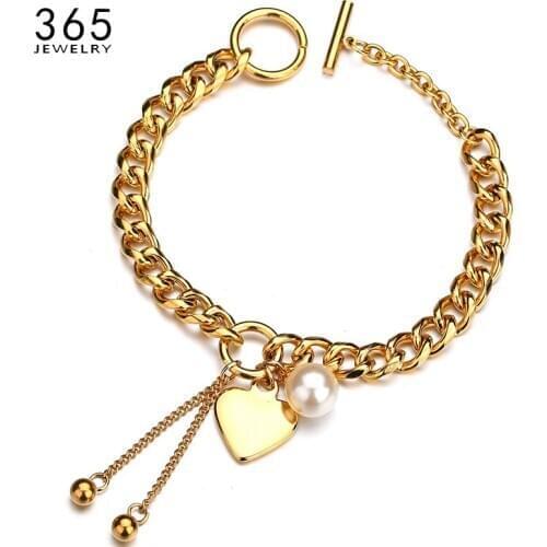Fashion Jewelry Link Chain Heart Pendant Bracelet & Bangles Gold Color Stainless Steel Tassel Bracelets For Women