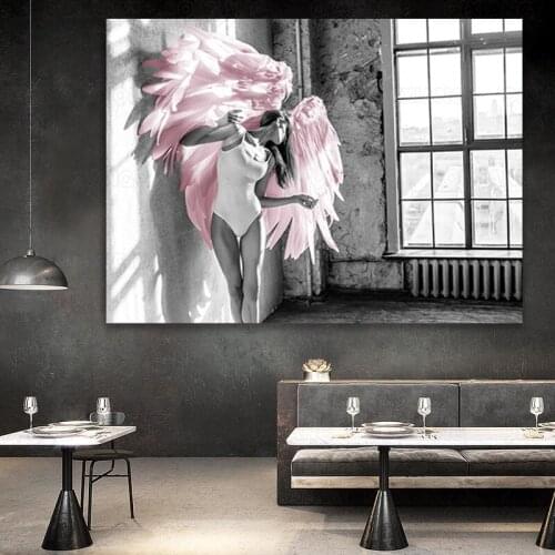 Nordic Style Angel Wings Pink Feather Poster Canvas Painting Living Room Bedroom Home Art Painting Wall Decoration Mural Cuadros