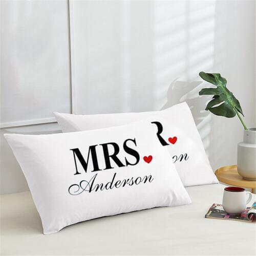 Custom Name Couple Themed Pillow Cases White Black Color Letter Print Cotton Pillow Cover Wedding Gift Personalized Pillowcase
