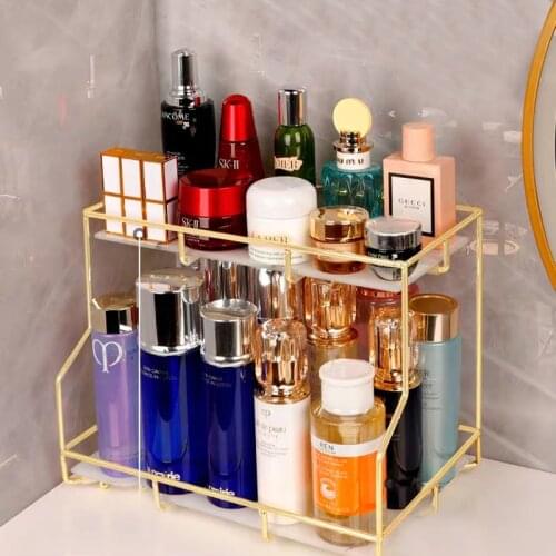 Nordic Rotating Cosmetic Display Stand Desktop Storage Box Makeup Organizer Shelf 2 Tiers Tray Dressing Table Finishing Rack