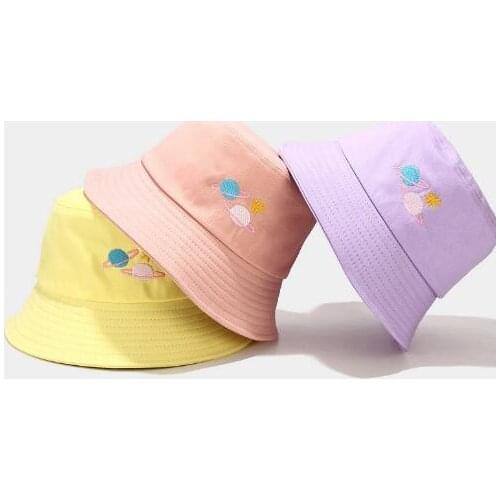 2021 Creative Cartoon Planet Embroidery Bucket Hat Fisherman Hat Outdoor Travel Sun Cap Hats for Men and Women