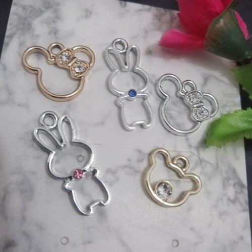 10Pcs Fashion Charms Zinc Alloy Rhinestone Mickey Rabbit Pendant DIY Hair Bracelet Earrings Necklace Jewelry Accessories 2019