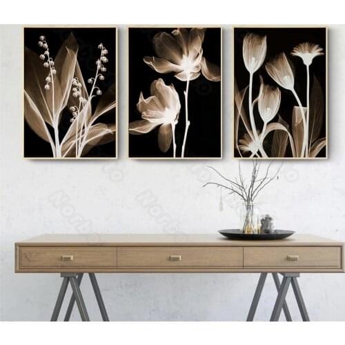 European Style Canvas Painting Poster and Print Black White Golden Flower Tulip Posters for Home Rooms Living Rooms Wall Decorat