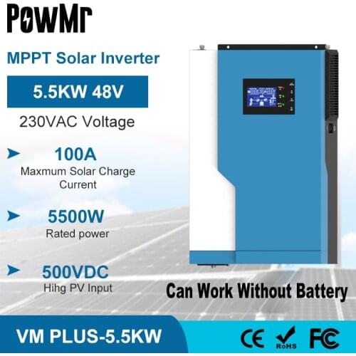 PowMr 5.5KW Hybrid Soalr Inverter MPPT 100A 500VDC PV Input 220VAC 48VDC Pure Sine Wave Hybrid Inverter With WiFI Solar Inversor