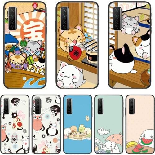 Lovely Japan Cartoon Animation Cat Dog Character Phone Case For Huawei Nova 2 3 4 5 6 7 8 SE i E Pro Lite Black Etui Coque Pain