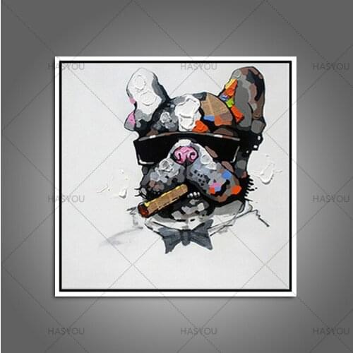 Professional Artist Handmade Modern Picture Smoking Bull Dog Oil Painting On Canvas Funny Bulldog Oil Picture For Wall Decor