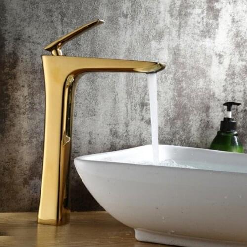 Luxury golden finished brass faucet bathroom faucets single handle cold and hot water tap mixer high basin faucet