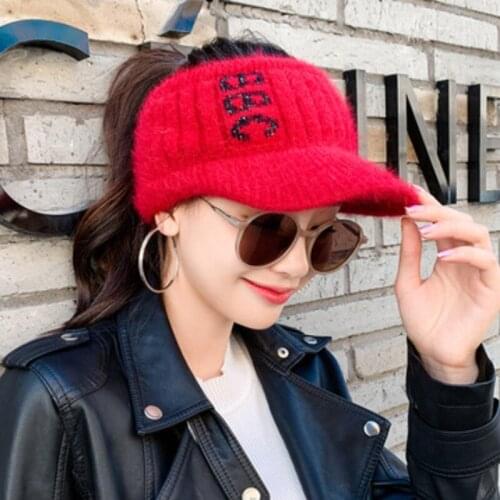 Beanies Womens Autumn and Winter Knitted Wool Hats Womens Morning Running Sports Plus Velvet Earmuffs Fashion Empty Top Hat