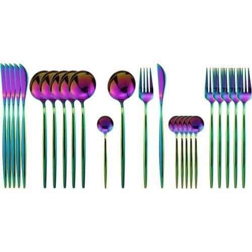 Dinnerware Cutlery Set 18/10 Stainless Steel 24pcs/set Steak Knife Fork Set Spoon Flatware Tableware Kitchen Silverware Set