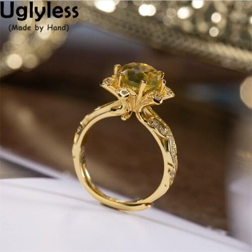 Uglyless Like a diamond Faceted Natural Amber Rings for Women Inlaid Crystals Shinning Dress Jewelry 925 Silver Beeswax Rings