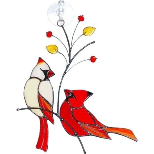 Cardinal Bird Stained Ornament Window Suncatchers Love Birds Stained Glass Window Hangings Ornaments Red Birds on A Wire
