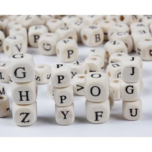 Choose Letter 100-200Pcs 10mm Square Wooden Alphabet Letter Number DIY Beads Baby Smooth Teether For Jewelry Making Accessories