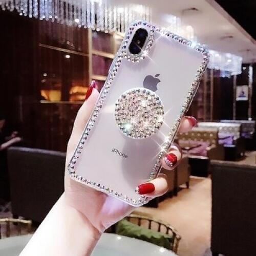 High Quality Bracket Case For Huawei P10 P20 P30 P40 PLUS LiTE Mate10 20 30 Pro Lite Fashion Bling Rhinestone Soft Back Cover