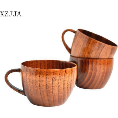 XZJJA Natural Jujube Big Wooden Cup With Handle Kitchen Bar Accessories Tea Coffee Drinking Wood Cups Milk Beer Wine Tumblers