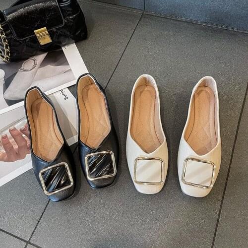 2021 Fashion Flat Heels Women Shoes Slip on Big Squared Buckle Ladies Casual Shallow Spring Autumn Shoes Woman