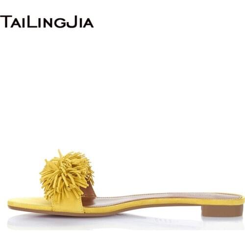 2019 Summer Candy Yellow Woman Flat Shoes Open Toe Slip On Ladies Shoes Black Female Woman Comfortable Beach Shoes Free Shipping