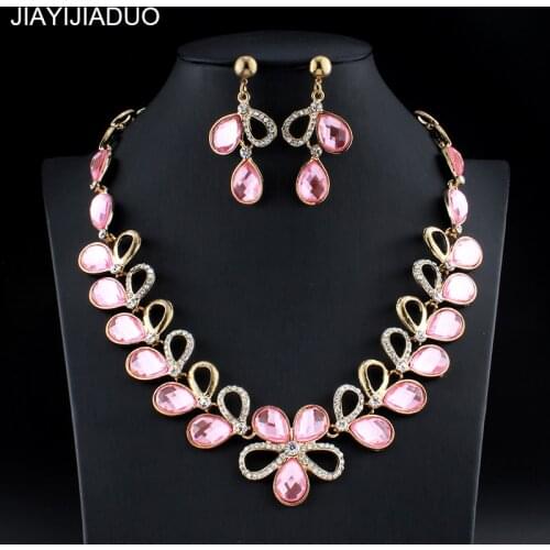 Jiayijiaduo Classic pink crystal necklace earrings jewelry set for the lovely womens dress accessories dropshipping 2018 new