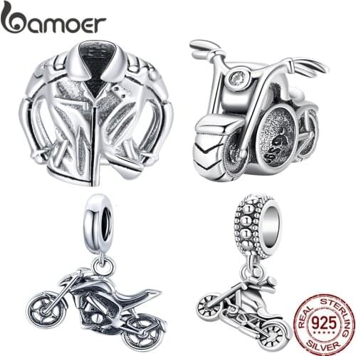 Bamoer Vintage 925 Sterling Silver Motorcycle Charm Cool Motorbike Pendant for Original Bracelet Bangle Women DIY Fine Jewelry