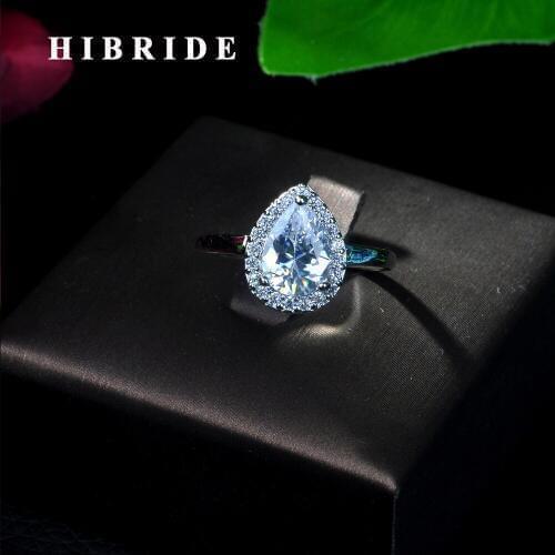 HIBRIDE Brand Luxury Big Water Drop Cubic Zirconia Stone Adjustable Open Ring For Women Party Evening Jewelry R-10