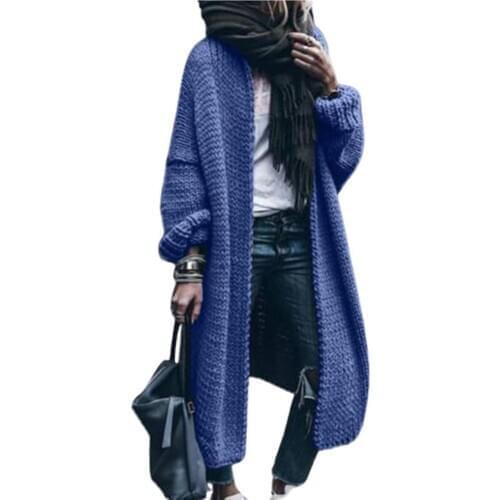 Coat Women Winter Long Sleeve Knitted Open Front Sweater Cardigan Mid-length Coat