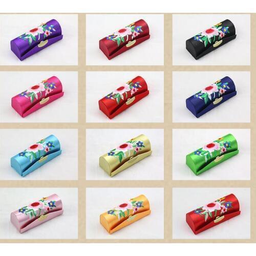 100pcs/lot! Hot sales! Flower Design Retro Lipstick Case Brocade Embroidered Holder Box with Mirror Chinese Style