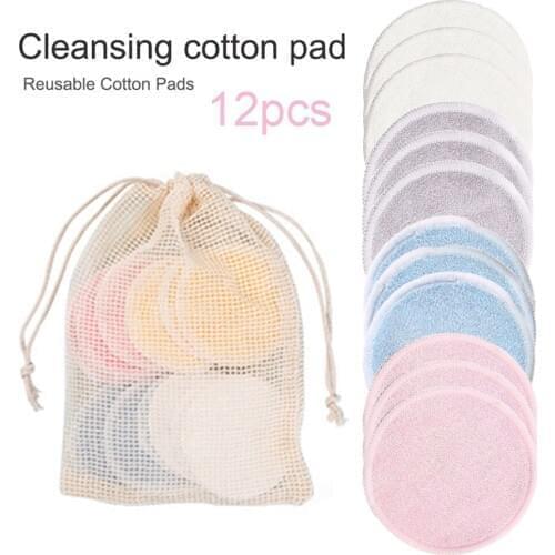 12pcs Reusable Cotton Pads Washable Makeup Remover Pad Soft Face Skin Cleaner Facial Cleaning Beauty Tool for Women Breast Pads