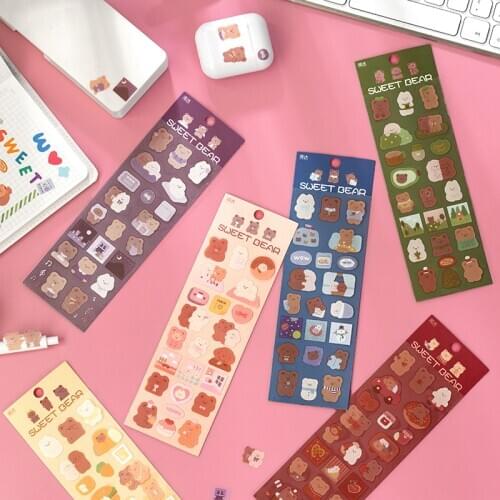 2sheets Ins Kawaii Bear Rabbit PET Stickers DIY Scrapbooking Mobile Phone Case Diary Stationery Decoration Happy Planner Sticker