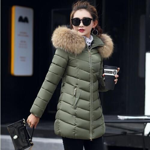 2020 Fashion Winter Jacket Women Big Fur Belt Hooded Thick Down Parkas Female Jacket Coat Slim Warm Outwear