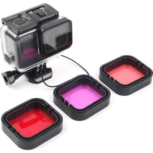 3-Pack Underwater Filters Kit Red Magenta Snorkel Lens Color Filter for Go Pro HERO5 HERO6 Black fixed Housing