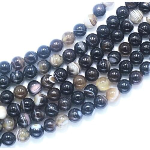 4-10MM Round Black Strip Stone Beads Natural Stone Beads and Beads for Jewelry Making DIY Bracelet Necklace Jewelery Strand 15"