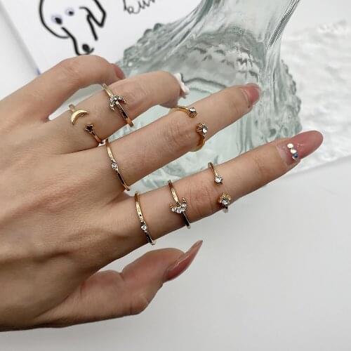 9pcs New Launch Star Crescent Punk Bohemian Ring Set Creative Fashion Trend Simple Alloy Joint Female Gift Gothic Jewelry