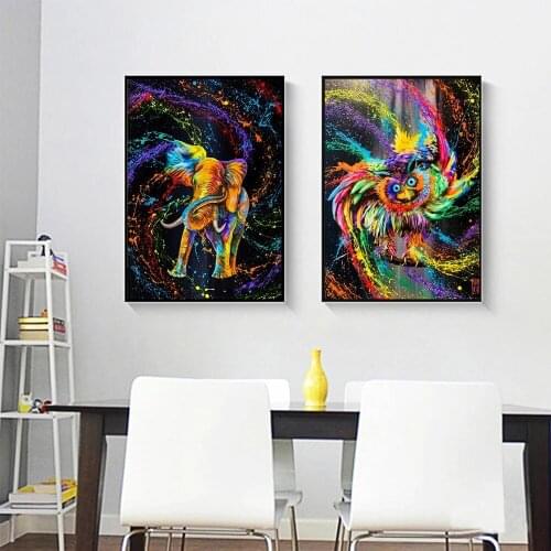 Color Abstract Elephant Owl Canvas Painting Poster Animal Wall Art Canvas Wall Pictures for Living Room Home Decor Boys Room