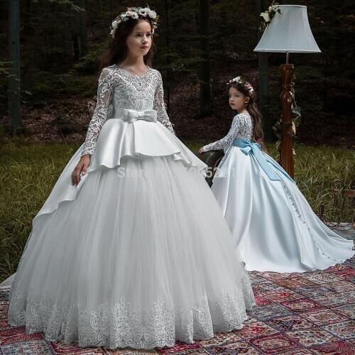 New Arrival Pageant Dresses for Girls Glitz O-Neck Beading Ball Gown Flower Girls Dresses Princess Wedding Gown Vestidos Longo