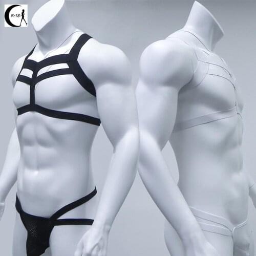 Bondage Mens Harness Thongs Set Body Chest Costume G-string Jockstrap Lingerie Man Halter Neck Hollow Out Nightclub Costume