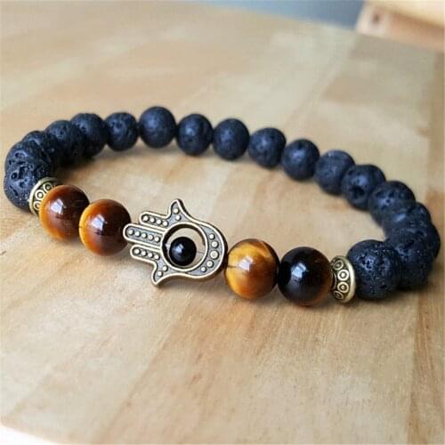 8mm Natural Volcanic Gemstone Mala Bracelet Yoga Cuff Wrist Unisex Buddhism Pray