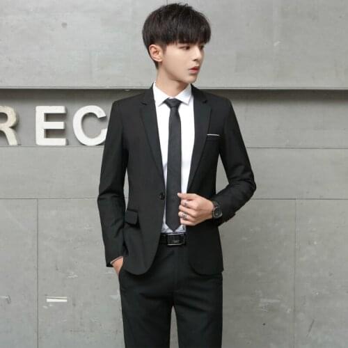 Business Casual Suit Men 2021 Spring Autumn Korean Slim Blazer + Pant 2 Piece Sets Professional Formal Latest Coat Pant Designs
