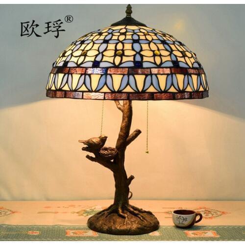 European Mediterranean Gardenia Tiffany table lamp retro tree lamp base Restaurant Bar Club living room bedroom bedside lamp