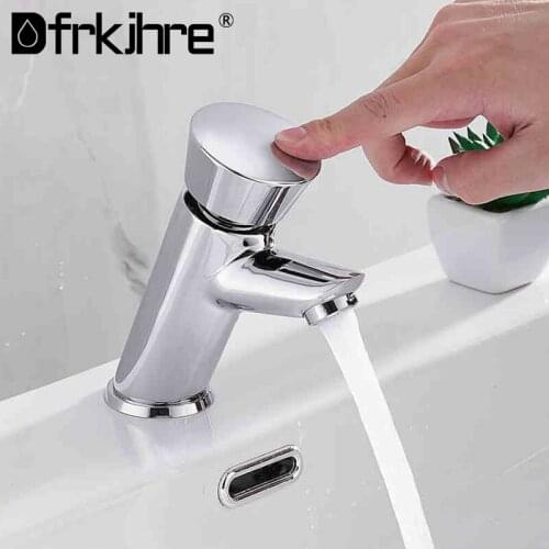 Bathroom Basin Sink Faucet Chrome Washbasin Single Cold Tap Deck Mounted Push Switch Single Handle Brass Basin Crane Tap