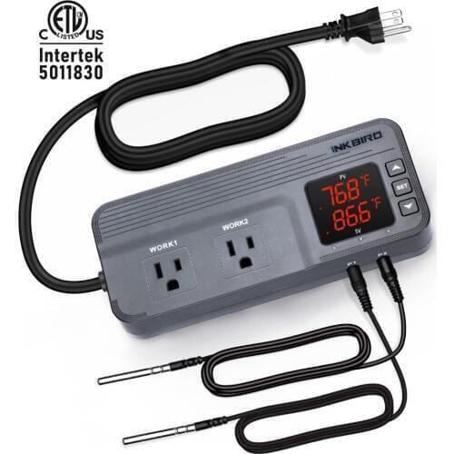 Inkbird ITC-608T Temperature Humidity Controller Dual Stage Outlet Thermostat with 12 Period Time Stage and 2 Temperature Sensor