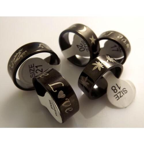 Wholesale 36 black mixed pattern stainless steel ring