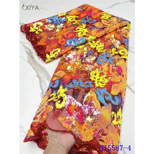 Beautiful Sequin Lace Fabric African Lace Fabric High Quality Nigeria Sequence Lace Fabric French Mesh Tulle Lace Fabric NI5587