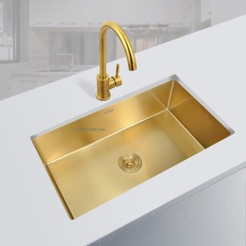 Sink Kitchen Nano 304 Stainless Steel Sink Home Improvement Golden Large Single Sink Thickened Hand Kitchen Faucets Accessories