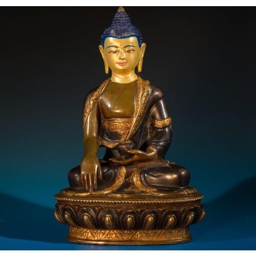 Lezhu Tibetan Buddha Nepal Trade fine handmade copper alloy seven inch Tathagata Buddha 22cm