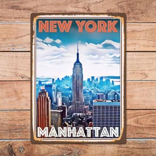 New York Manhattan Metal Tin Sign Metal Sign Home Room Wall Decor Retro Vintage Style Travel Poster