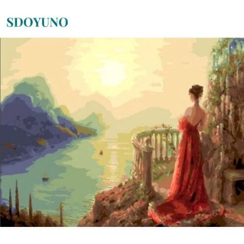 SDOYUNO Oil Painting By Numbers Sunset Scenery DIY Paint By Numbers On Canvas Frameless 60x75cm Hand Painting Home Decor