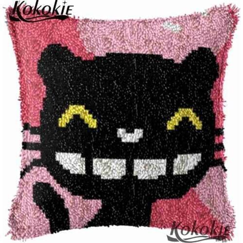 Diy carpet latch hook pillow kits animal Embroidery Pillowcase Crocheting Rug Kits cartoon cat cushion Needlework