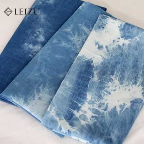 Pure Cotton Tie-Dye Washed Denim Fabric Garment Skirt Sewing Cloth Pants Dress Material DIY Kids Clothes