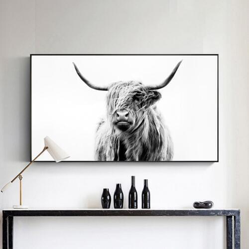 Nordic Wall Art Freedom Highland Cow Print and Poster Canvas Art Paintings for Living Room Decor Christmas Yak Wall Decoration